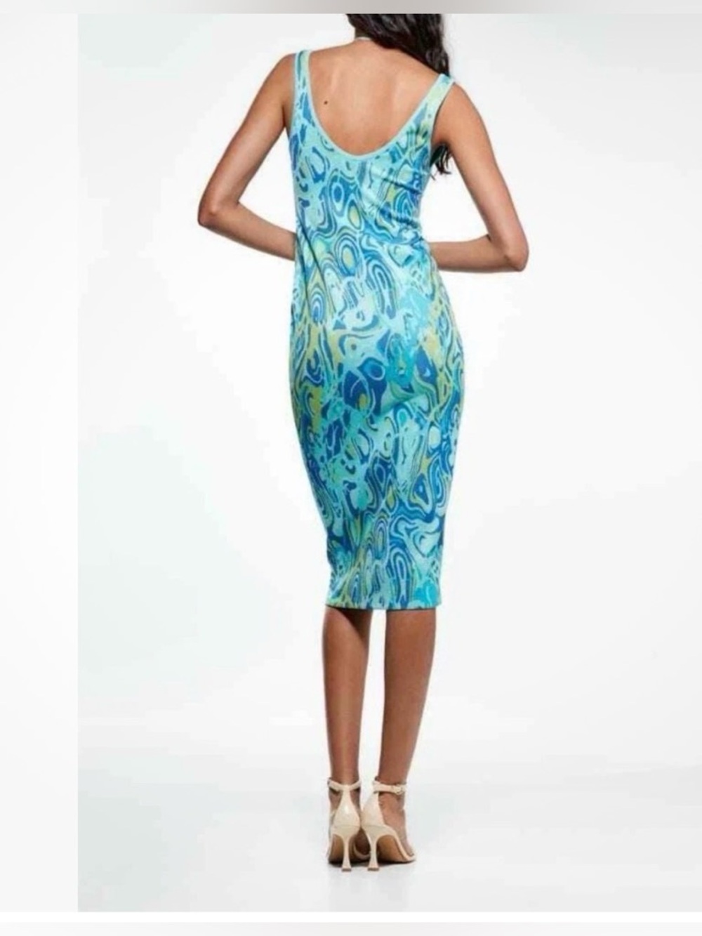 NWT ZARA Jacquard blue midi dress size M - Picture 4 of 9